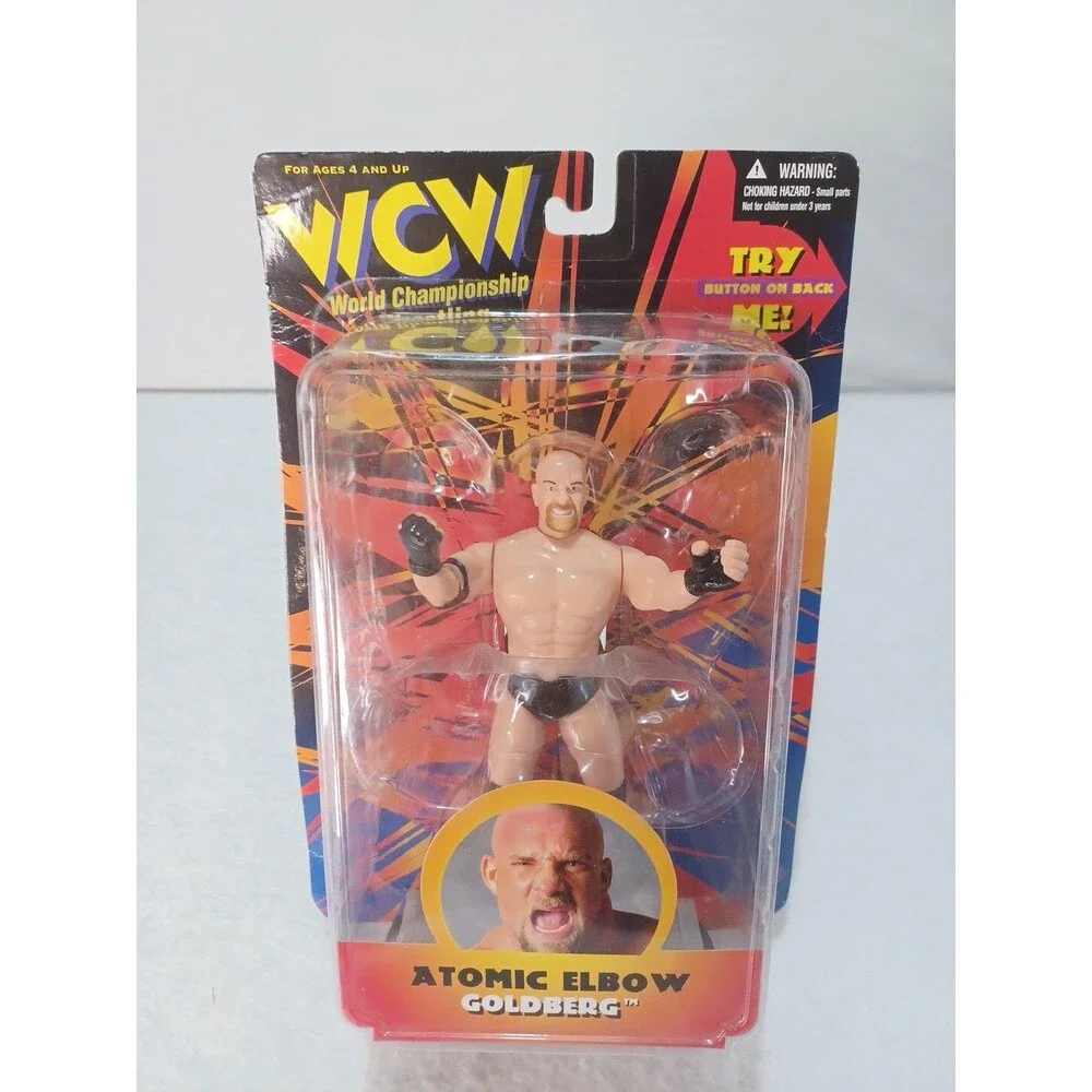 WCW Goldberg Atomic Elbow Action Figure MOC 1998 OSFTM Toy Makers Sealed NIB NWO